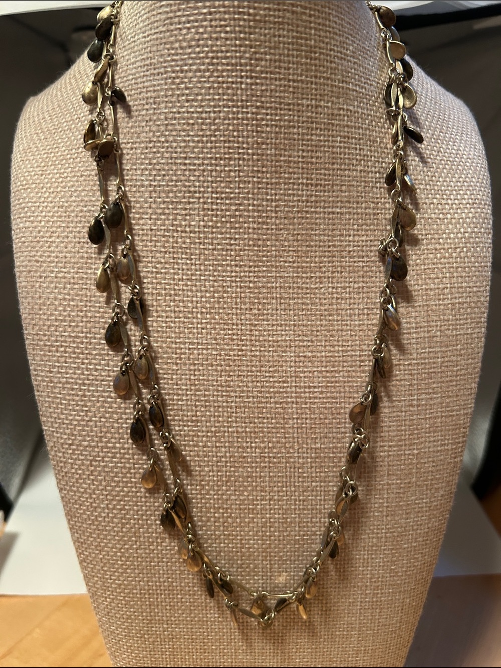 5x bronze silver tone teardrop dangle necklace boho chic earthy minimalist